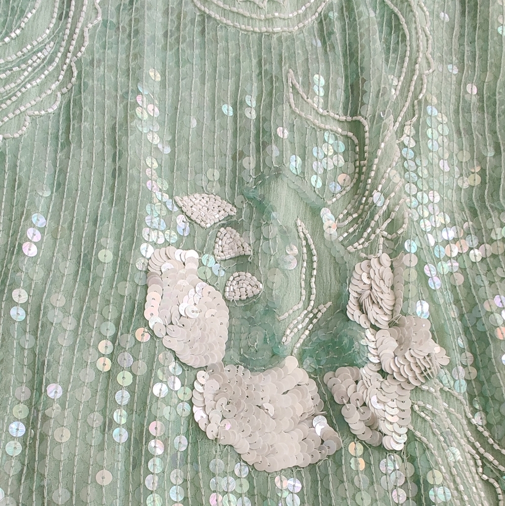 Scala Vintage Breaded Silk Flapper Dress In Aqua Size Medium - Picture 6 of 8